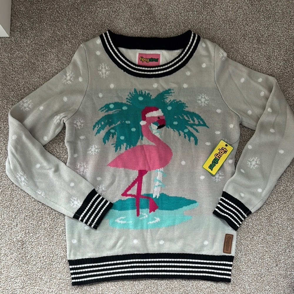Tipsy Elves Gray Flamingo Sweater